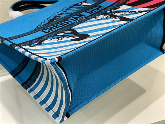 CD Large Book Tote D-Jungle Pop Embroidery Blue and Pink