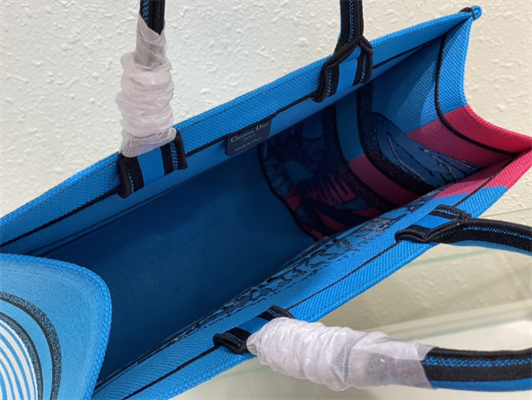 CD Large Book Tote D-Jungle Pop Embroidery Blue and Pink