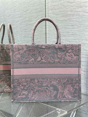 CD Large Book Tote Toile de Jouy Embroidery Grey and Pink