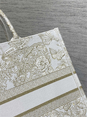 CD Large Book Tote Butterfly Around The World Embroidery White and Gold Tone