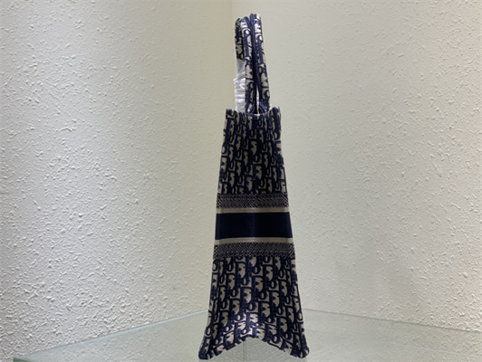 CD Large Book Tote Ecru and Blue Oblique Embroidery