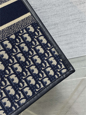 CD Large Book Tote With Strap Ecru and Blue Oblique Embroidery