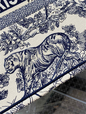 CD Large Book Tote Toile de Jouy Embroidery Ecru and Blue