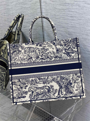 CD Large Book Tote Toile de Jouy Embroidery Ecru and Blue