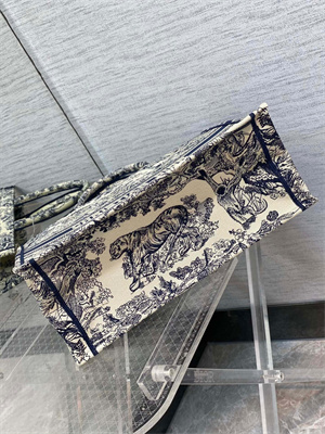 CD Large Book Tote Toile de Jouy Embroidery Ecru and Blue