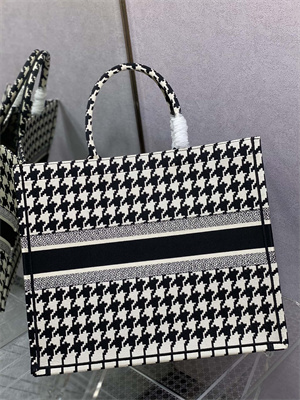 CD Large Book Tote Macro Houndstooth Embroidery Black and White