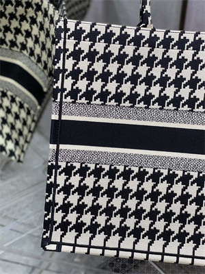 CD Large Book Tote Macro Houndstooth Embroidery Black and White