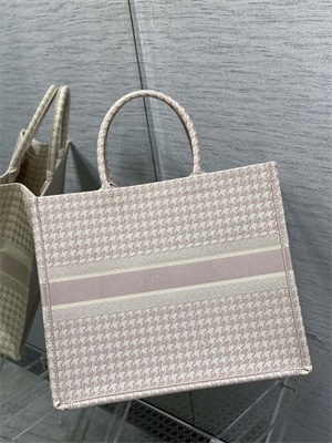 CD Large Book Tote Macro Houndstooth Embroidery Ecru and Pink