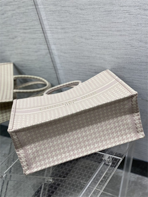 CD Large Book Tote Macro Houndstooth Embroidery Ecru and Pink