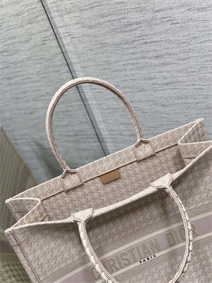 CD Large Book Tote Macro Houndstooth Embroidery Ecru and Pink
