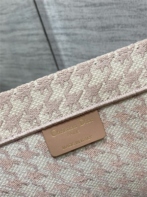 CD Large Book Tote Macro Houndstooth Embroidery Ecru and Pink