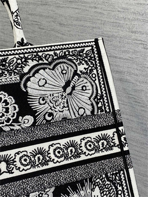 CD Large Book Tote Butterfly Bandana Embroidery Black and White