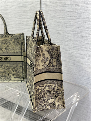 CD Large Book Tote Toile de Jouy Embroidery Beige and Black