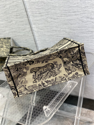 CD Large Book Tote Toile de Jouy Embroidery Beige and Black