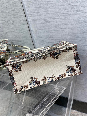 CD Medium Book Tote Jardin d’Hiver Embroidery White Multicolor