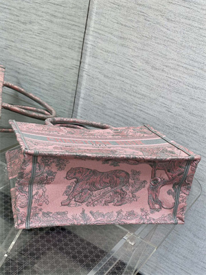 CD Medium Book Tote Toile de Jouy Embroidery Pink and Grey