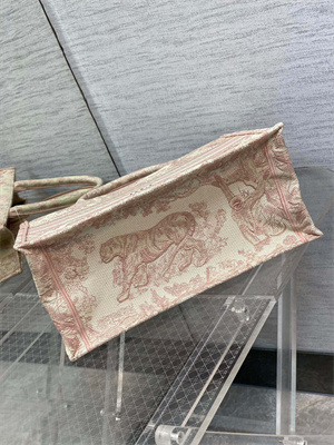 CD Medium Book Tote Toile de Jouy Embroidery Ecru and Pink
