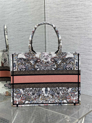 CD Medium Book Tote Butterfly Around The World Embroidery White and Pastel Pink