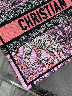 CD Medium Book Tote Voyage Toile de Jouy Embroidery Lt Pink Multicolor