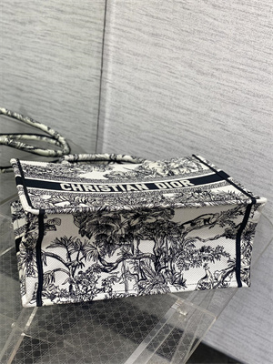 CD Medium Book Tote Voyage Toile de Jouy Embroidery White and Black