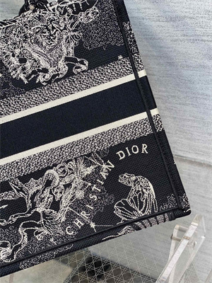 CD Medium Book Tote Di.or Zodiac Embroidery Black and White