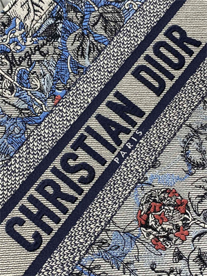 CD Medium Book Tote Jardin Magique Embroidery Grey Blue