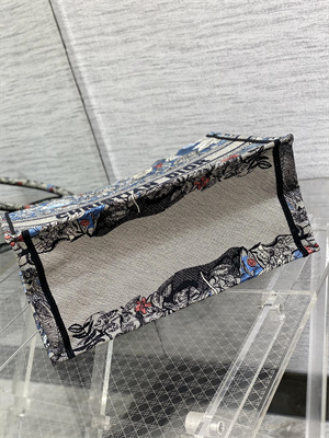 CD Medium Book Tote Jardin Magique Embroidery Grey Blue