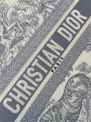 CD Medium Book Tote Toile de Jouy Embroidery Ecru and Grey