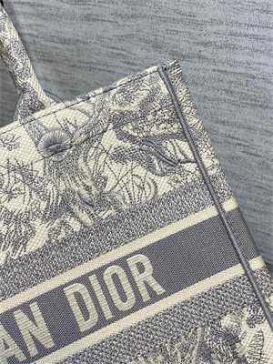 CD Medium Book Tote Toile de Jouy Embroidery Ecru and Grey