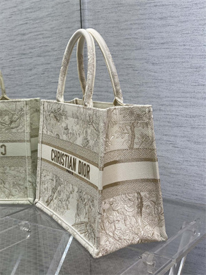 CD Medium Book Tote Jardin d’Hiver Embroidery White and Gold Tone
