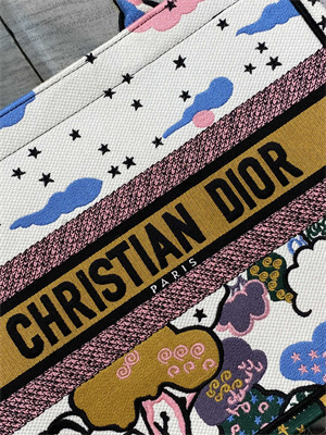 CD Medium Book Tote Ciel de R??ve Embroidery White Multicolor