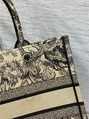 CD Medium Book Tote Toile de Jouy Embroidery Beige and Black
