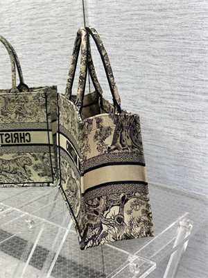 CD Medium Book Tote Toile de Jouy Embroidery Beige and Black