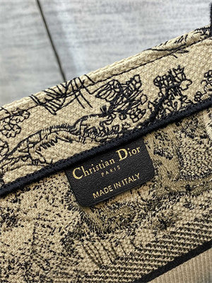 CD Medium Book Tote Toile de Jouy Embroidery Beige and Black