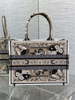 CD Medium Book Tote Butterfly Bandana Embroidery Beige Multicolor