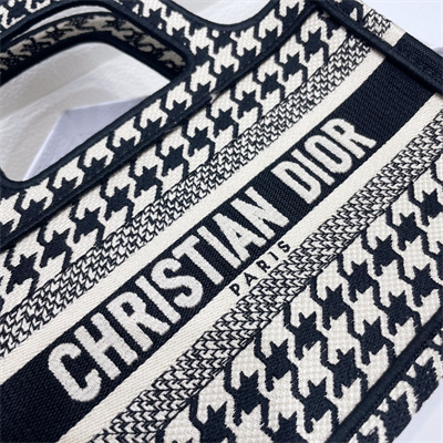 CD Mini Book Tote Macro Houndstooth Embroidery Black and White
