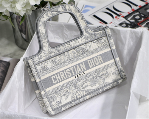 CD Mini Book Tote Toile de Jouy Embroidery Grey