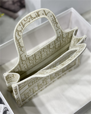 CD Mini Book Tote Oblique Embroidery White and Gold Tone