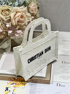 CD Mini Book Tote White D-Lace Embroidery With Macrame Effect