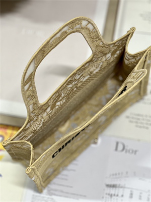 CD Mini Book Tote Beige D-Lace Embroidery With Macrame Effect