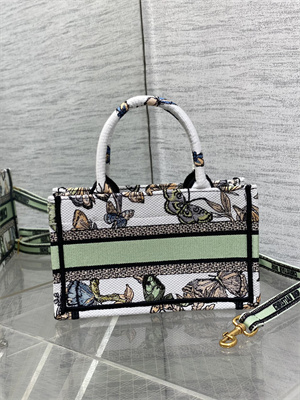 CD Mini Book Tote With Strap Toile de Jouy Mexico Embroidery White Multicolor