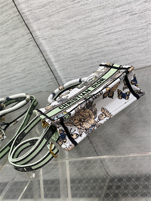 CD Mini Book Tote With Strap Toile de Jouy Mexico Embroidery White Multicolor