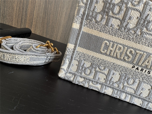 CD Mini Book Tote With Strap Grey Oblique Embroidery