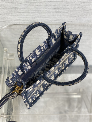 CD Mini Book Tote With Strap Blue Oblique Embroidery