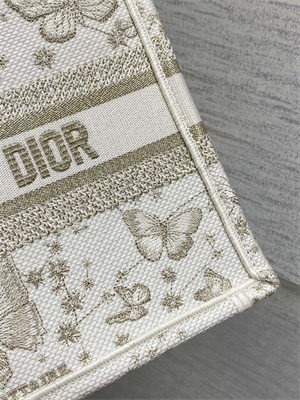 CD Small Book Tote Butterfly Zodiac Embroidery Gold Tone and White