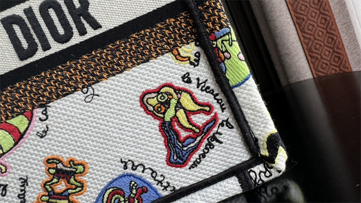 CD Small Book Tote Dragon Zodiac Embroidery White Multicolor