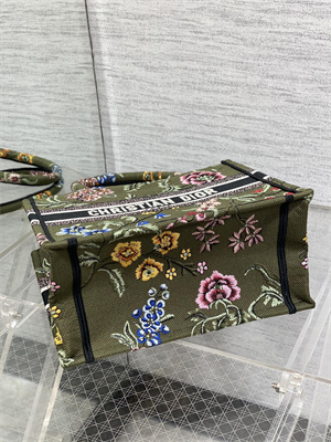 CD Small Book Tote Petites Fleurs Embroidery Kaki Green Multicolor