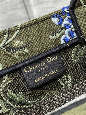 CD Small Book Tote Petites Fleurs Embroidery Kaki Green Multicolor