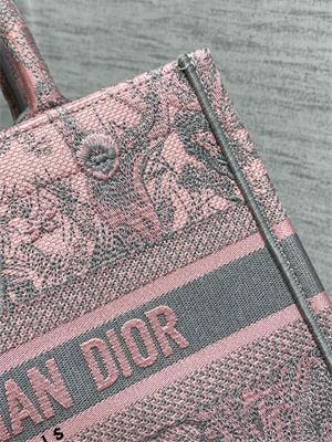CD Small Book Tote Toile de Jouy Embroidery Pink and Grey