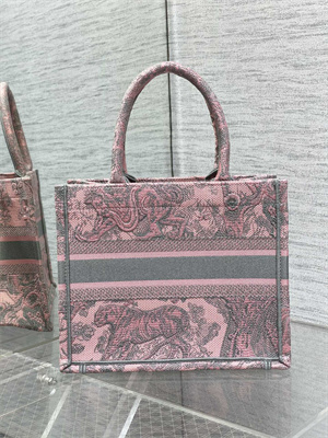 CD Small Book Tote Toile de Jouy Embroidery Pink and Grey